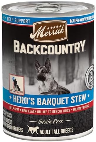 Merrick Backcountry Grain Free Premium Canned Wet Dog Food, Soft And Healthy Hero’s Banquet Stew With Beef - (Pack of 12) 12.7 oz. Cans