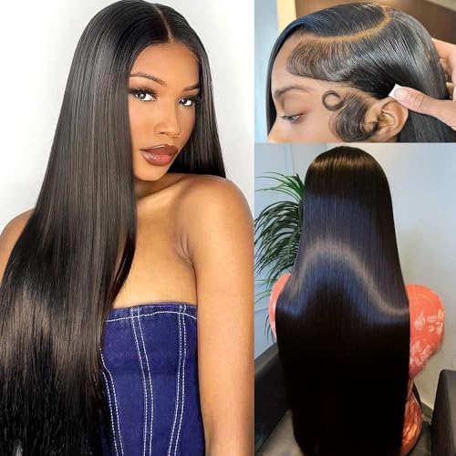 Straight Lace Front Wigs Human Hair Pre Plucked 13x6 HD Lace Front Wigs Human Hair with Baby Hair Frontal Wigs Human Hair 200% Density Natural Color HD Lace Front Wig Human Hair 24 Inch