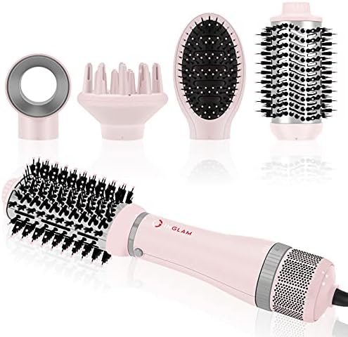IG INGLAM 4 in 1 Blowout Hair Dryer Brush Set - Negative Ion Detachable Hair Dryer, Volumizer Styler with 2 Brush Heads, Pink