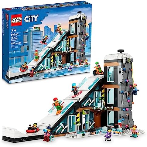 LEGO City Ski and Climbing Center Building Toy Set, 3-Level Building with a Ski Slope, 8 Minifigures and 2 Animal Figures for Imaginative Winter Sports Play, Fun Gift Idea for Kids and Ski Fans, 60366