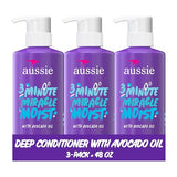 Aussie 3 Minute Miracle Moist Deep Conditioner for Dry Hair, Avocado & Jojoba Oil, Safe for Color Treated Hair, Nourishing Hydration, Silky Shine, Paraben-Free, 16 Fl Oz Each, Triple Pack