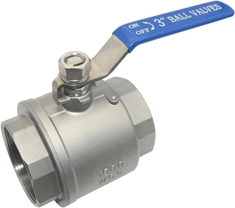 316 Stainless Steel 1/8"~3" Full Port Ball Valve with Blue Vinyl Handle, NPT Female x Female Thread,1000 WOG (3")