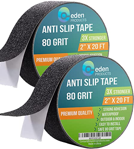 EdenProducts Heavy Duty Anti Slip Tape, 2inx20ft Traction Tape Grit Non Slip, Non-Skid, High Traction Friction Abrasive Adhesive Step Grip Tape for Skateboards Waterproof Outdoor Step Treads, 2 Pack