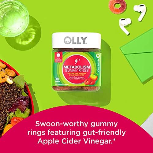 OLLY Metabolism Gummy Rings, Apple Cider Vinegar, Vitamin B12, Chromium, Energy and Digestive Health, Chewable Supplement, Apple Flavor, Twin Pack - 60 Count