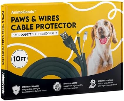 Cord Cover For Pets (Black, 10ft) - Durable PET Cable Protector for Dogs, Cats, and Other Pets - Critter Cord - Cord Protectors from Pets No Chew, Keep Cats from Chewing Cords - Puppy Proof Cord Cover