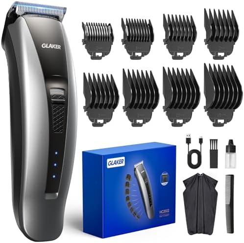 GLAKER Hair Clippers for Men - Cordless & Corded 2 in 1 Hair & Beard Trimmer with ABS Guards, Detachable Blades & Turbo Motor, Professional Haircutting Kits for Blending & Fade Cuts