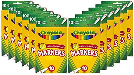 Crayola Fine Line Markers (12pk), Coloring Markers for Kids, Back to School Supplies, Teacher Classroom Must Have, 10 Colors, 3+