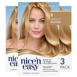 Clairol Nice'n Easy Permanent Hair Dye, 8 Medium Blonde Hair Color, Pack of 3