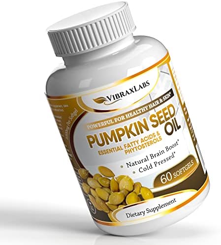 Pumpkin Seed Oil - 100% Cold Pressed Pure 1000mg Extraction - Best for Hair Growth, Younger Looking Skin & Face, Bladder Control Supplement, 60 Softgels