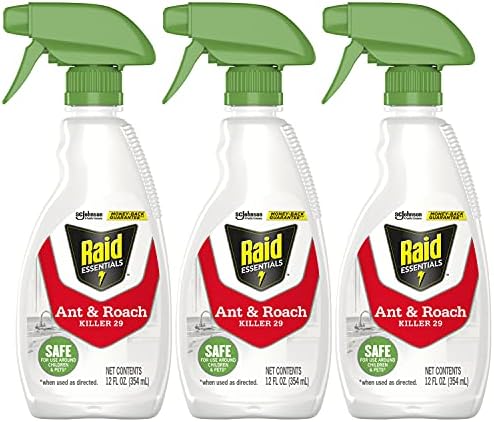 Raid Essentials Ant & Roach Killer Spray Bottle, Child & Pet Safe, Kills Insects Quickly, for Indoor Use, 12 Fl Oz (Pack of 3)