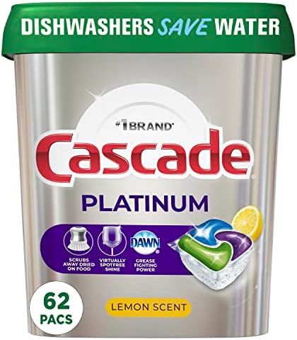 Cascade Platinum Dishwasher Pods, Dishwasher Detergent, Dishwasher Soap, Actionpacs, Lemon, 62 Count