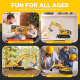 21" Large Remote Control Excavator Toy with Metal Bucket & Dozer Blade, 15-Channel RC Excavator Toys for Boys 6+ Kids Adults Construction Vehicles Christmas Birthday Gift, 120+Mins/Spray/Sound/Light