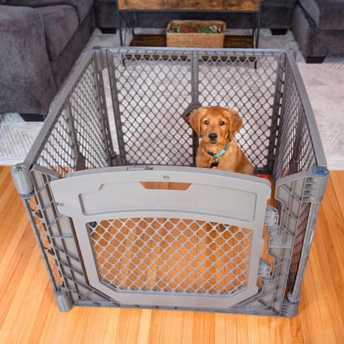 MyPet North States Petyard Plus: 3 Ft. Wide Folding Dog Playpen Indoor or Outdoor. 4-Panel Freestanding Play Pen Dog Gate Made in USA. 26" Tall, Fieldstone