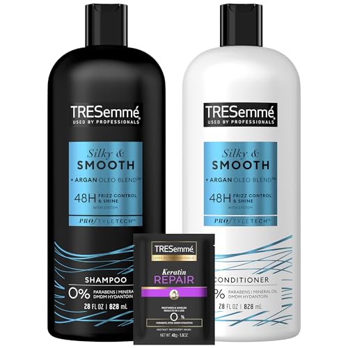 TRESemmé Shampoo and Conditioner Set, Silky & Smooth + Keratin Repair Hair Mask – Anti-Frizz Hair Products with Argan Oleo Blend (3 Piece Set)