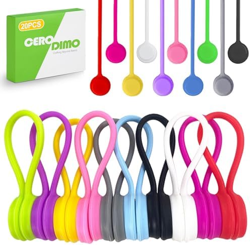20 PCS Magnetic Cable Ties, Reusable Silicone Magnetic Cable Ties, Bundling and Organizing, Silicone Cord Ties, Magnetic Cable Organizer, Manager for Office and Fridge Magnets