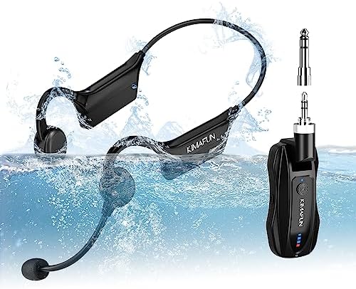 KIMAFUN 2.4G Fitness Headset Wireless Microphone, IP67 Waterproof Sweatproof Microphone for Water Aerobics, Swimming Coach, Fitness Instructor, Yoga, Spinning, Training, Teaching, Speakers, GWP91