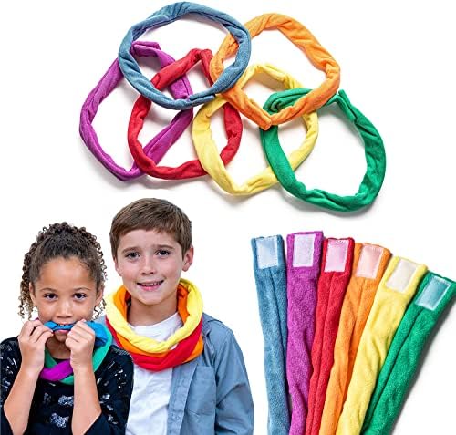 Special Supplies Chew Necklaces for Sensory Kids Boys and Girls, 6 Bands, Soft and Super Absorbent Terry Cloth, Shirt and Clothing Oral Stimulation Alternative, Reusable and Washable
