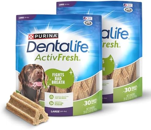 DentaLife ActivFresh Pack of 2 Dog Chews for Large Dogs 40 lbs. and up, Dental Chews to Freshen Breath, Chicken Flavor, 35 oz. each, 30 Chews each/60 Total Chews - 30 ct. Pouch