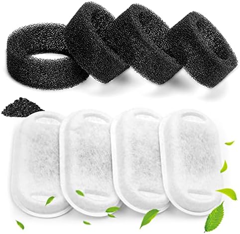 Monsin Cat Water Fountain Filters for Stainless Steel 67oz/2L Adjustable Water Flow Pet Fountain, 4 Pack Pet Replacement Filters with 4 Sponges