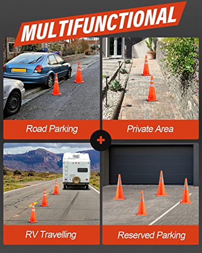 RoadHero 28 Inch 20 Pack Collapsible Traffic Safety Cones, Multi Purpose Pop-up Cones with Reflective Collar for Road Safety, Orange Cones for Driving Training, Parking Lots