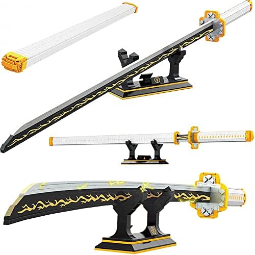 956pcs, 39inch for Demon Slayer Sword Building Block Model, Samurai Sword Set with Scabbard and Stand, Best Gift for Anime Fans (Agatsuma Zenitsu Sword)