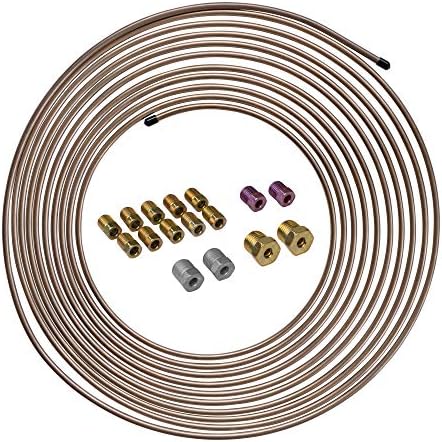 4LifetimeLines 3/16" x 25' Genuine Copper-Nickel Alloy Non-Magnetic Brake Line Replacement Tubing Coil Roll & Fitting Kit, Inverted Flare, Easy to Bend, Corrosion Resistant
