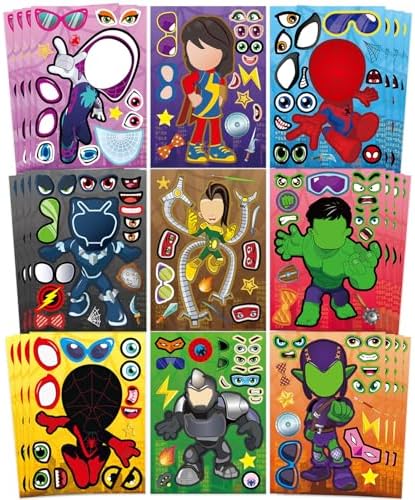 36 Sheets Make-a-face Stickers, Make Your Own Mixed & Matched with 9 Designed Characters Stickers for Kids Teens Birthday Party Favor Supplies Decoration