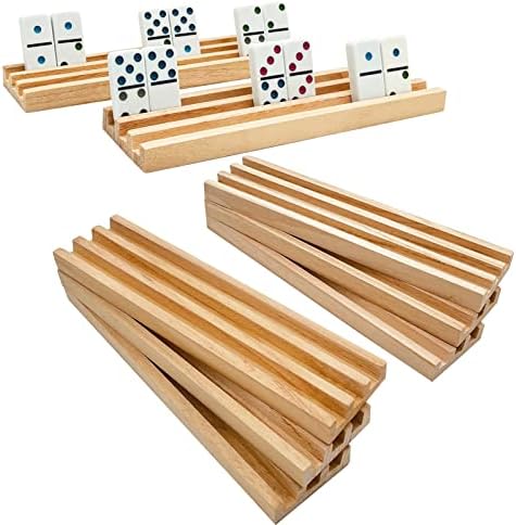 Wooden Domino Racks/Trays Set of 8 Natural Domino Trays Holders Organizer for Mexican Train Chickenfoot and Other Domino Games - Dominoes NOT Included