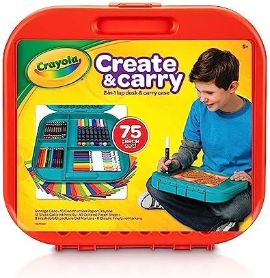 Crayola Create 'N Carry Art Set (75pcs), 2-in-1 Lap Desk & Carrying Case, Art Kit for Kids, Arts & Crafts Supplies, Easter Basket Stuffer & Gifts, 5+