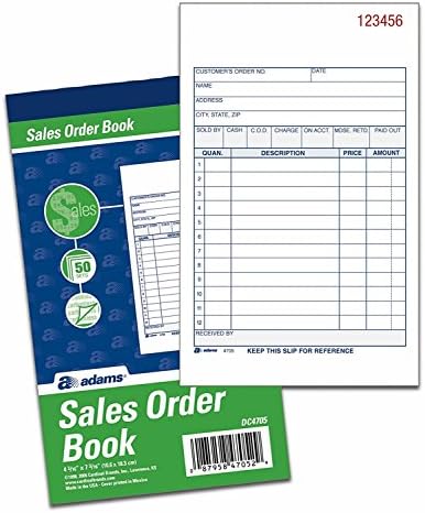 Adams Sales Order Books, 2-Part, Carbonless, White/Canary, 4-3/16 x 7-3/16 Inches, 50 Sets per Book, 6 Books