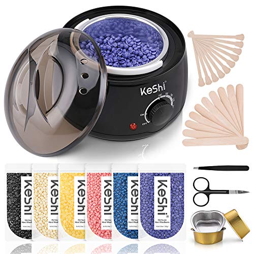 KeShi Waxing Kit,Wax Warmer for Painless Hair Removal, Home Wax Kit with 5 Bags Hard Wax Beans for Full Body, Legs, Face, Eyebrows, Bikini Wax Women Men