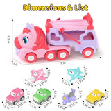 newcrave Toys for 1 2 3 Year Old Girl, 7-in-1 Unicorn Carrier Truck Toy for Girls, Toy Cars with Light & Music, Toddler Girl Toys Age 1-3 2-4, 1 2 3 Year Old Girl Birthday Gifts Christmas Easter