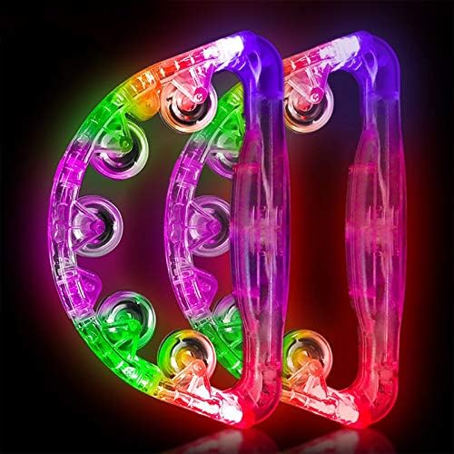 Aywewii LED Tambourine, Light Up Toys Handheld Musical Flashing Tamborine Autism Toys Party Supplies for Birthday Anniversaries Gifts for Kids Adults Teens(Four Colors are Randomly Sent) 2 Pcs