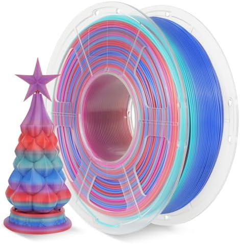 SUNLU PLA Rainbow Filament, Multicolor 3D Printer Filament, Smooth Color Change, Color Change Each 8 Meters, Suitable for Christmas Decoration, 1kg 330 Meters, PLA Rainbow (Red-Cyan-Blue-Purple)