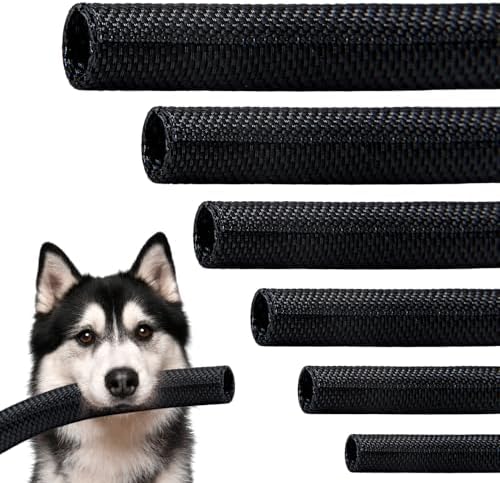 Split Braided Sleeve Cable Management Wire Loom Cord Covers for High-Temperature Automotive Harness and Home Cable Management Cat Proof Cord Covers, 12ft - 1/2 inch Self-Wrapping Tubing Cord Protector