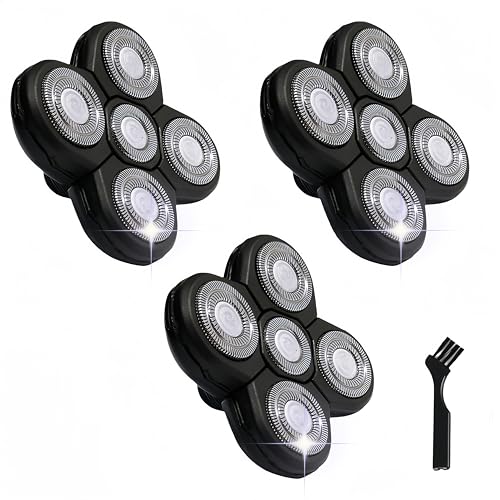 Replacement Blades 3 Pack for Head Shaver Kit, 5 Blades Shaver Replacement Heads for Head Shavers for Bald Men, 1 Cleaning Brush