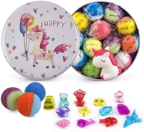 Bath Bombs for Kids, 12pcs Bath Bombs with Surprise Crystal Toys Inside, Handmade Natural and Organic Bubble Bath Fizzies, Birthday Easter Gift for Girls and Boys