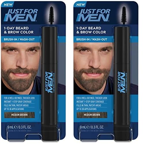 Just for Men 1-Day Beard & Brow Color, Temporary Color for Beard and Eyebrows, For a Fuller, Well-Defined Look, Up to 30 Applications, Medium Brown (Pack of 2)