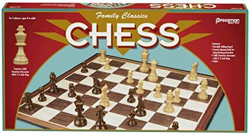 Family Classics Chess by Pressman - with Folding Board and Full Size Chess Pieces