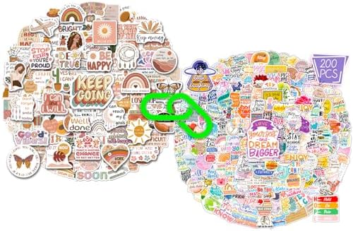 400PCS Motivational Stickers: 200 PCS Boho Motivational Stickers with 200 PCS Inspirational Stickers