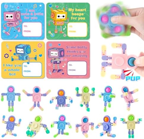 SpringFlower 24 PACK Valentines Day Cards For Kids Classroom With Fidget Sensory Spinner Toys For Classroom Gift Exchange, Valentines Party Favors Supply For Kids Classmates Gift Cards Prizes