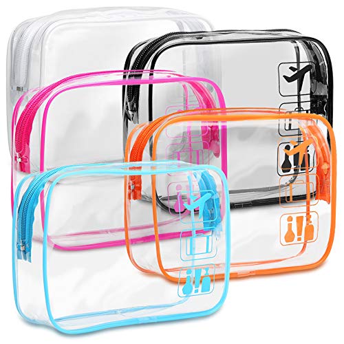 F-color TSA Approved Toiletry Bag - 5 Pack Clear Toiletry Bags Quart Size Travel Bag, Clear Cosmetic Makeup Bags for Women Men, Carry on Airport Airline Compliant Bag, 5 Colors