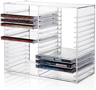 STORi Stackable Clear Plastic CD Organizer with Rubber Feet | Rectangular Jewel Cases Holder Perfect for Theatre Room | Holds up to 30 CD Cases | Made in USA