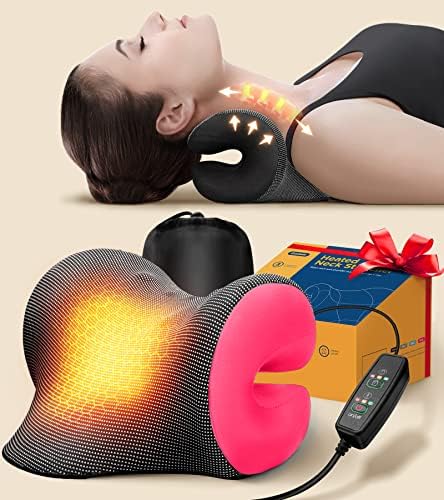 8X Pain Relief Magnetic Therapy Heated Neck Stretcher, 3X Larger Graphene Heating Pad Cervical Traction Device Pillow, Neck Hump Corrector w/Timer Setting, Relax Gifts for TMJ Tension Muscle Migraine