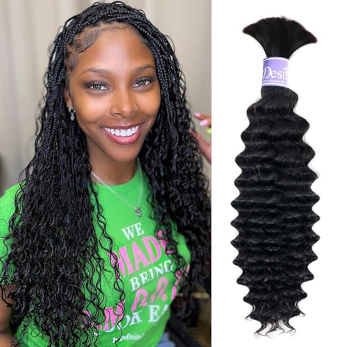 Human Braiding Hair Boho Braids Human Hair No Weft Micro Wet And Wave Braiding Hair 50g One Bundle/Pack (20 inch,Deep Wave Natural Black)