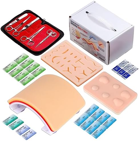 Medarchitect Premium Suturing Skill Trainer Including DIY Incision Suture Pad with Hook & Loop Replacement Design, 19 Pre-Cut Wounds Pad & Complete Tools for Advanced Suture Skill Practice