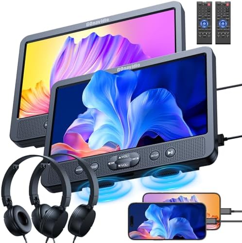 10.1" Dual Car DVD Players with HDMI Input, Headphones, Mounting Brackets, DVD Player for Car Support USB/SD Card, AV in/Out, Last Memory, Play A Same or Two Movies(2 Players)