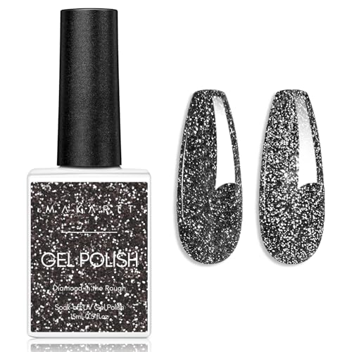 Makartt Glitter Gel Nail Polish - Flash Black Diamond Reflective Sparkly Gel, UV LED Soak Off for Nail Art Designs, 15ml DIY Home Salon Manicure