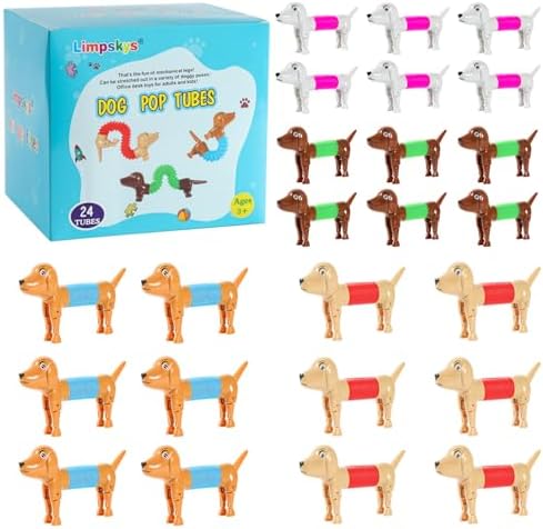 Easter Egg fillers, Dog pop Tubes, Easter Basket Stuffers, Dog fidgets, Stretch Dog Toy, Dog Party Favors,Small Toys,Dog Toys for Kids,Autism Sensory Products（24 Pcs Dog）