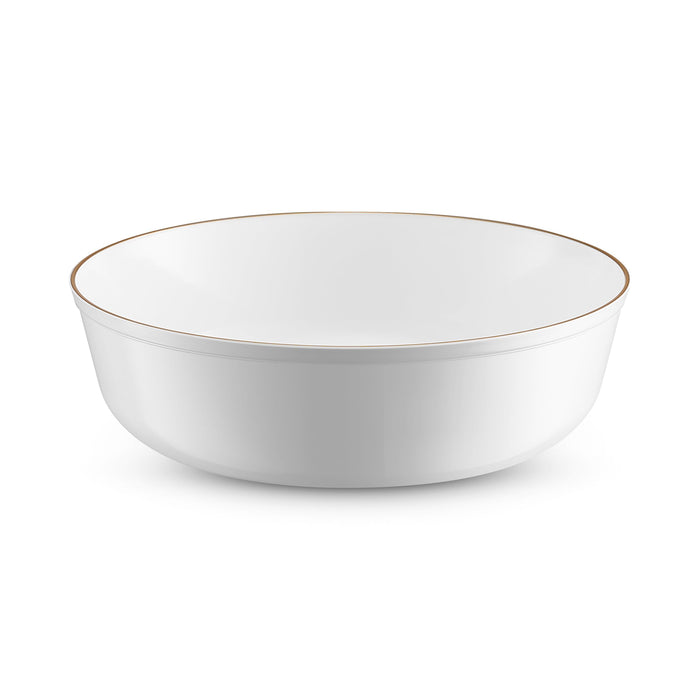 BloominGoods Disposable Plastic Soup Bowls, 50-Pack 14 Oz. Heavyweight White With Gold Rim Bowls For Party, Wedding Or Event